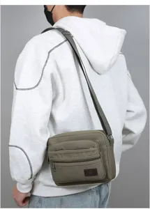 Men canvas messenger bag casual multi pocket crossbody bag shoulder bag for daily commute