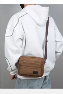 Men's canvas multi-layer shoulder bag casual business cross body bag commute daily