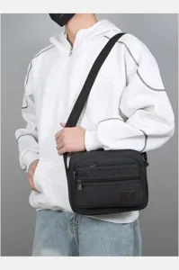 Men casual canvas multi-layer shoulder bag business commuter crossbody bag style detail view