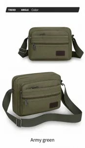 Men canvas shoulder bag multi-layer casual crossbody bag in army green for daily commute