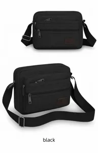 Men's multi-layer canvas shoulder bag casual business crossbody bag black versatile commuter.