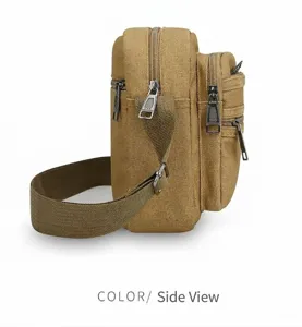 Men's multi-layer canvas shoulder bag, casual multi-functional crossbody bag for daily commuting.