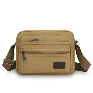 Men canvas shoulder bag multi-pocket casual crossbody bag daily commute business bag