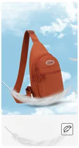 Orange nylon sling bag for women multi-layer casual lightweight cross body chest bag.
