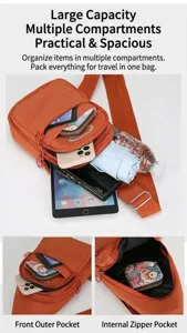 Multi-layer nylon crossbody chest bag detail showing large capacity storage and compartments.