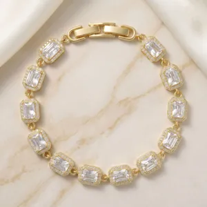 Bracelet de tennis plaque or avec zircons cubiques de luxe mode bijoux femme chic
