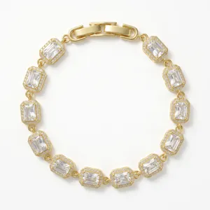 Bracelet de tennis en zircone cubique rectangulaire plaque or bijoux elegante pour femmes