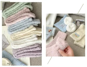 Cozy coral fleece plush sleep socks, ultra-soft thickened warm floor socks for winter home.