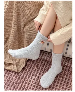 Cozy fuzzy coral fleece winter sleep socks thick warm comfortable home floor socks for women
