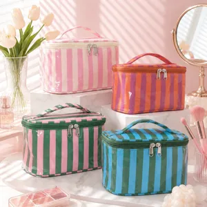 Bolsa de cosméticos de rayas de PVC impermeable gran capacidad neceser de viaje chic