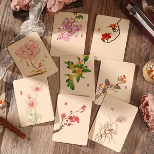 Vintage Chinese style floral greeting cards set, retro botanical watercolor art stationery.