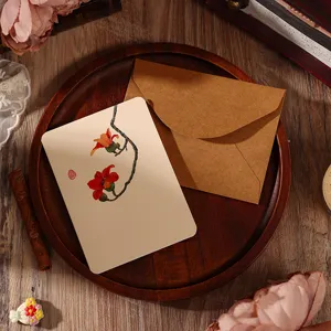 Vintage Chinese Style Greeting Card Set Retro Flower Illustration Card with Envelope