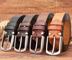 Ceinture en cuir véritable pour homme, sangle en vachette à boucle ardillon en quatre coloris.