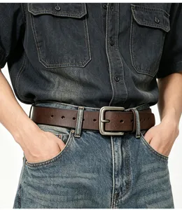 Ceinture en cuir véritable pour homme, style rétro, boucle ardillon classique et élégante.