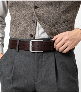 Ceinture homme vintage en cuir veritable business decontractee avec boucle ardillon.