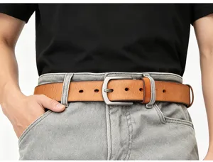 Ceinture rétro décontractée en cuir véritable pour hommes, boucle ardillon, accessoire élégant.