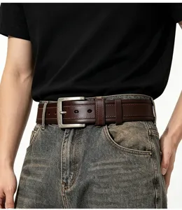 Ceinture en cuir véritable pour homme avec boucle ardillon classique, ceinture marron en cuir.
