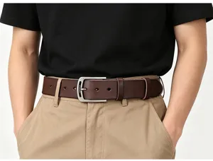 Ceinture homme en cuir veritable de qualite superieure avec boucle ardillon metallique.