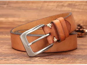 Ceinture en cuir véritable vintage pour hommes avec boucle à ardillon classique