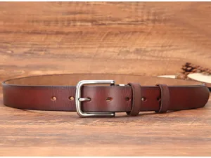 Vintage bruine echte rundleer lederen riem met metalen doornsluiting voor heren jeans.