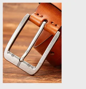 Heren vintage lederen riem metalen gesp detail, premium rundleer voor casual dagelijks gebruik.