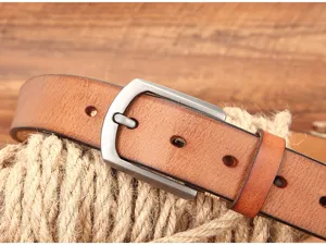 Ceinture homme en cuir véritable vintage avec boucle ardillon métal marron casual