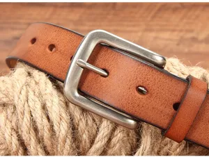 Ceinture homme en cuir veritable vintage avec boucle ardillon retro et large style.