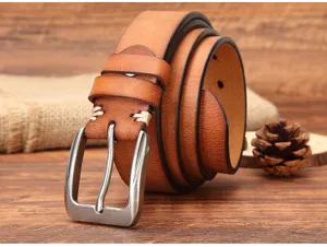 Ceinture homme vintage en cuir veritable avec boucle ardillon metal decontractee