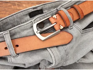 Ceinture elegante pour homme en cuir veritable vintage avec boucle ardillon decontractee.
