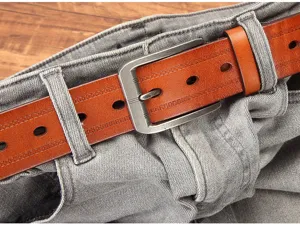 Ceinture en cuir véritable rétro pour homme avec boucle métal, style vintage pour jeans.
