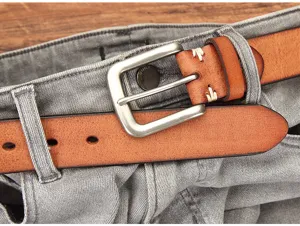 Ceinture en cuir véritable vintage pour homme avec boucle ardillon robuste, idéale pour jeans.