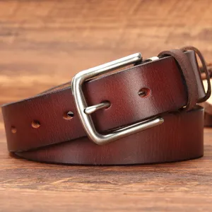 Heren Vintage Echt Leren Riem Toplaag Rundleer Tailleband Voor Jeans Handgemaakte Gesp Casual Retro Leren Broek Riem