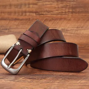 Ceinture en cuir veritable vintage pour homme boucle ardillon marron mode decontractee