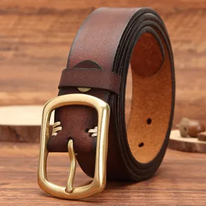 Cintura da Uomo Vintage in Pelle Bovina di Primo Strato Con Fibbia ad Ardiglione in Rame Cinturino in Pelle Invecchiata Fatto a Mano per Pantaloni da Lavoro Casual