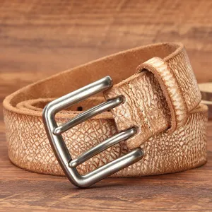 Cintura da uomo in vera pelle vintage con doppia fibbia ad ardiglione stile casual