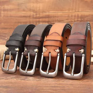 Ceinture en cuir veritable pour hommes et femmes boucle ardillon style vintage de loisir