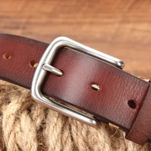 Echt Leer Vintage Doornsluiting Heren Riem Retro Rundleer Jeansriem voor Dagelijks