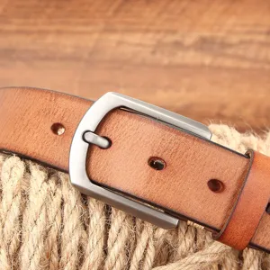 Ceinture homme cuir véritable style rétro boucle ardillon vachette pantalon accessoire photo principale