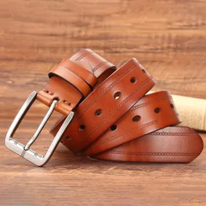 Ceinture en cuir véritable vintage pour homme avec boucle ardillon, style classique.