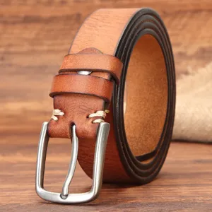 Ceinture en cuir véritable pour homme avec boucle ardillon style vintage casual chic