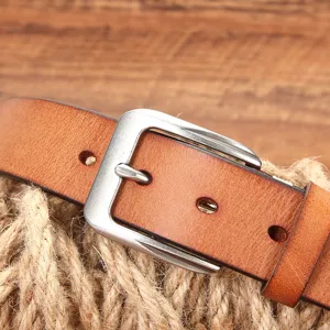 Ceinture en cuir véritable vintage pour homme avec boucle ardillon, style décontracté.