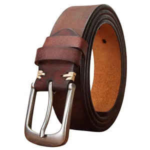 Ceinture en cuir véritable pour homme femme rétro décontracté marron boucle ardillon