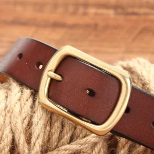 Cintura uomo in vera pelle vintage con fibbia ad ardiglione stile retro marrone moda