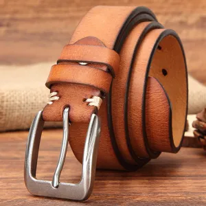 Ceinture homme en cuir de vachette vintage avec boucle ardillon élégante pour jean casual.
