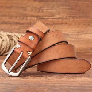 Ceinture en cuir veritable pour homme style vintage avec boucle ardillon en metal solide