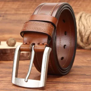 Ceinture homme cuir veritable decontractee marron boucle ardillon metal style vintage quotidien