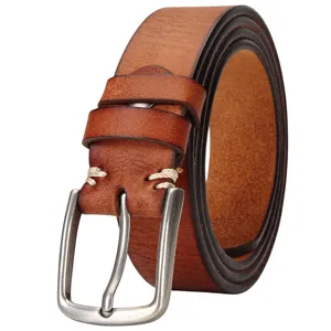 Ceinture en cuir véritable pour homme avec boucle ardillon classique style vintage jean.