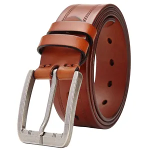 Ceinture pour homme en cuir véritable de qualité avec boucle en métal vintage élégante.