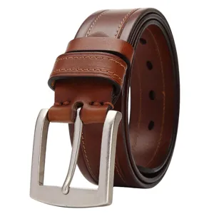 Ceinture homme en cuir véritable décontractée avec boucle ardillon classique, style résistant.