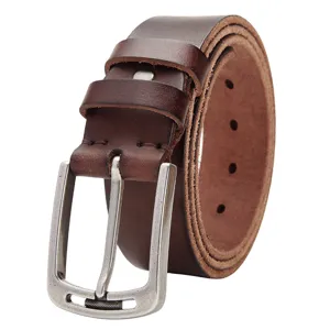 Ceinture homme en cuir veritable marron avec boucle ardillon metallique style casual